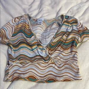 Rue21 Orange and Blue Crop Blouse with Wrap Style